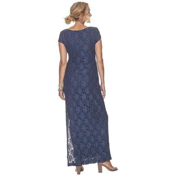 Womens Connected Apparel Short Sleeve Sequin Lace Sheath Gown