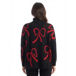Womens Tint & Shadow Long Sleeve Mock Neck Bow Poncho