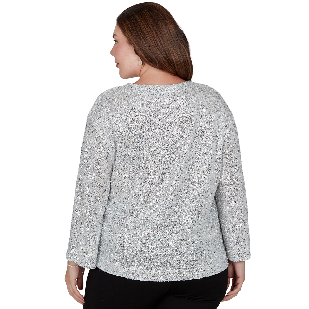 Plus Size Skye’s the Limit Icy Blue Sparkle Allover Sequin Blouse