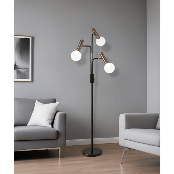 HomeRoots 70in. Black & Bronze Three Light LED Tree Floor Lamp