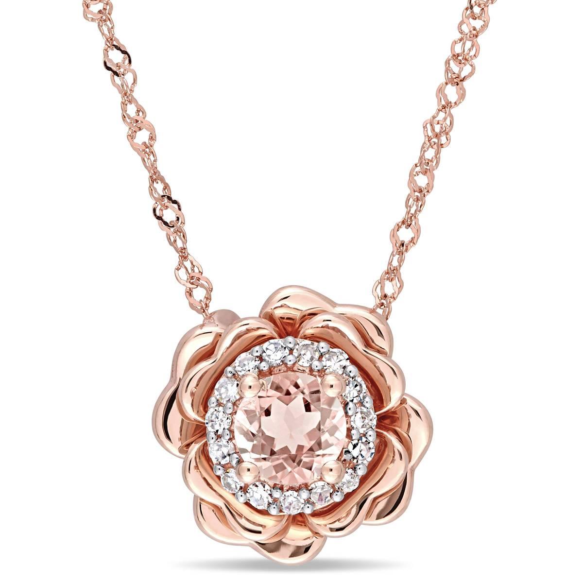 Gemstone Classics™ Rose Gold Diamond Halo Flower Pendant