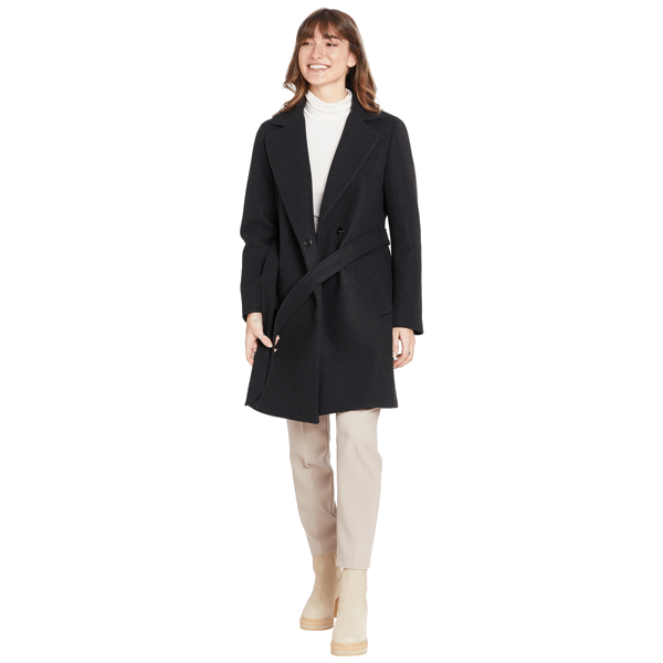 Womens Nine West Solid Faux Wool Coat With Belt