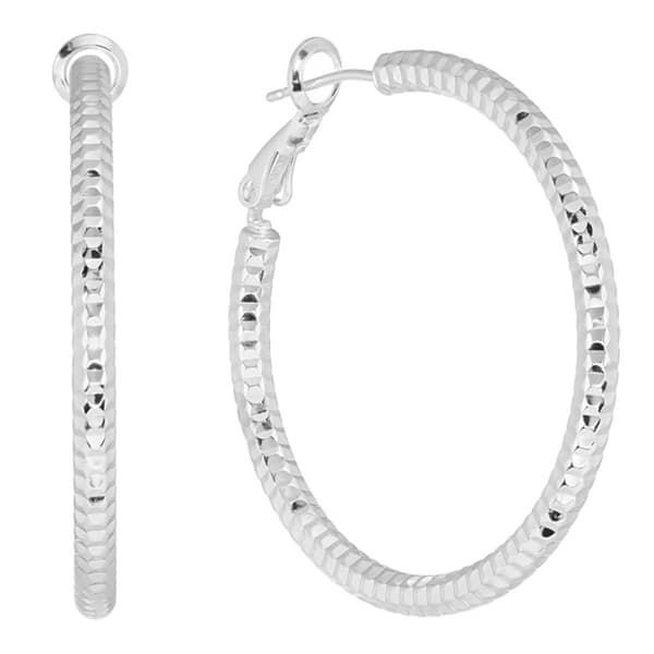 Fine Silver Plated 40mm Diamond-Cut Hoop Earrings - image 