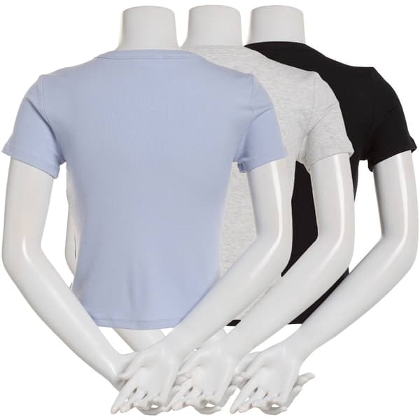 Juniors Pink Rose 3pk. Short Sleeve Crew Neck Rib Tee