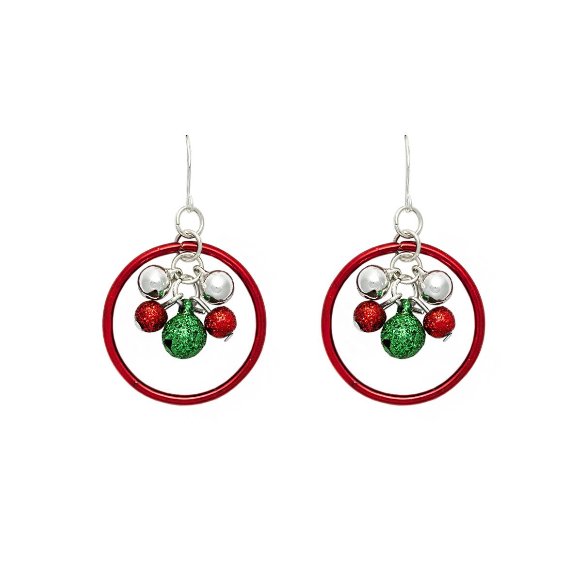 Red Ring Glitter Ball Drop Earrings