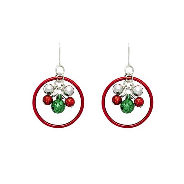 Red Ring Glitter Ball Drop Earrings - image 