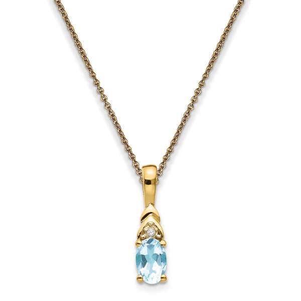 14k Yellow Gold Oval Aquamarine Necklace - image 