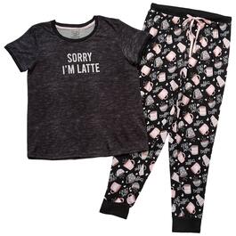 Juniors Pillow Talk Short Sleeve Sorry I&#39;&#39;m Latte Pajama Set