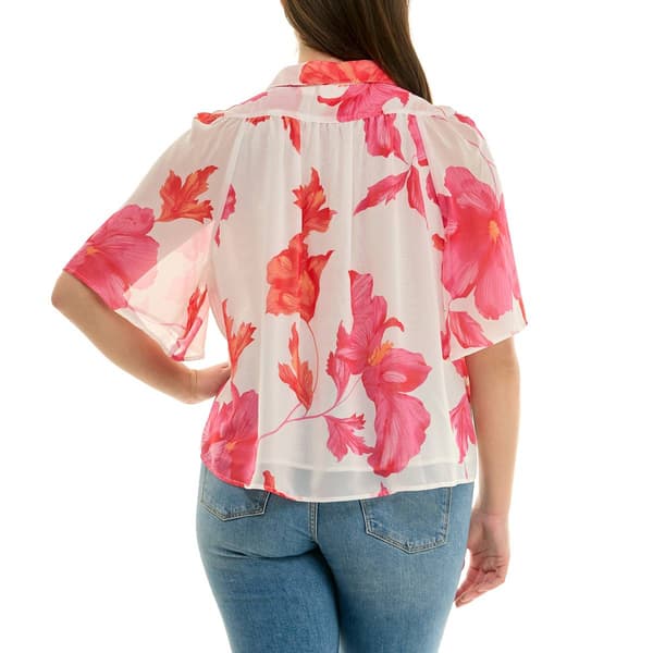 Womens Zac & Rachel Short Wide Sleeve Floral Chiffon Blouse