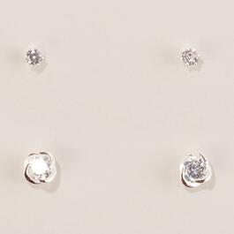 Design Collection CZ Clear Stone Stud & Knot Duo Earrings