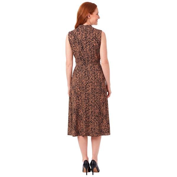 Womens Nina Leonard Sleeveless Cheetah Drape Neck Midi Dress