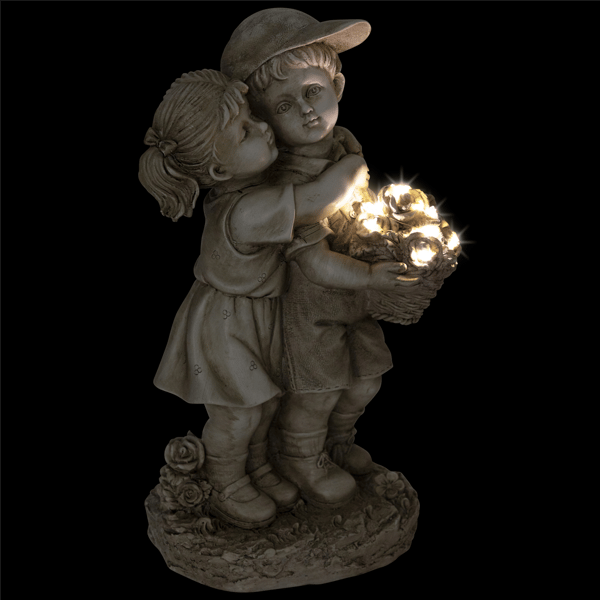 Northlight Solar Hugging Girl and Boy Outdoor Garden Statue