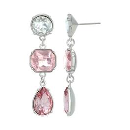 Roman Silver-Tone Pink Multi Shape Glass Drop Earrings