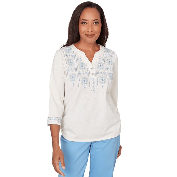 Petites Alfred Dunner St. Augustine Medallion Embroidered Ruched - image 