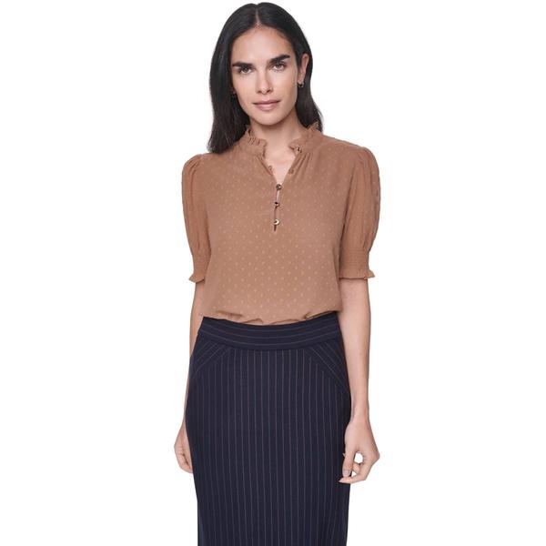 Womens Tommy Hilfiger Short Puff Sleeve Smocked Cuff Clip Blouse - image 