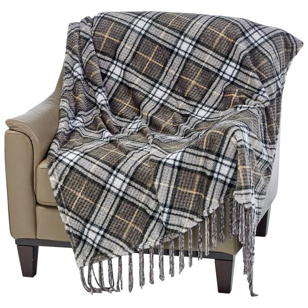 Mountain Ridge Elegance Plaid Fringe Popcorn Throw