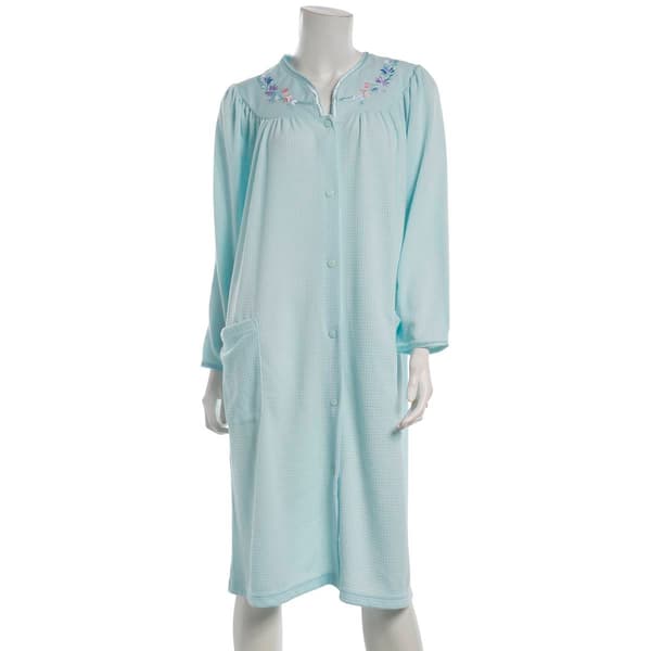 Womens Jasmine Rose Long Sleeve Knit Snap Robe - image 