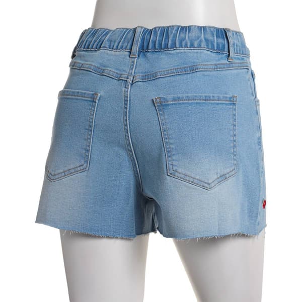 Juniors No Comment Mid Rise Embroidered Cherries Denim Mom Shorts