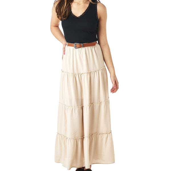 Juniors No Comment Challis Belted Maxi Skirt