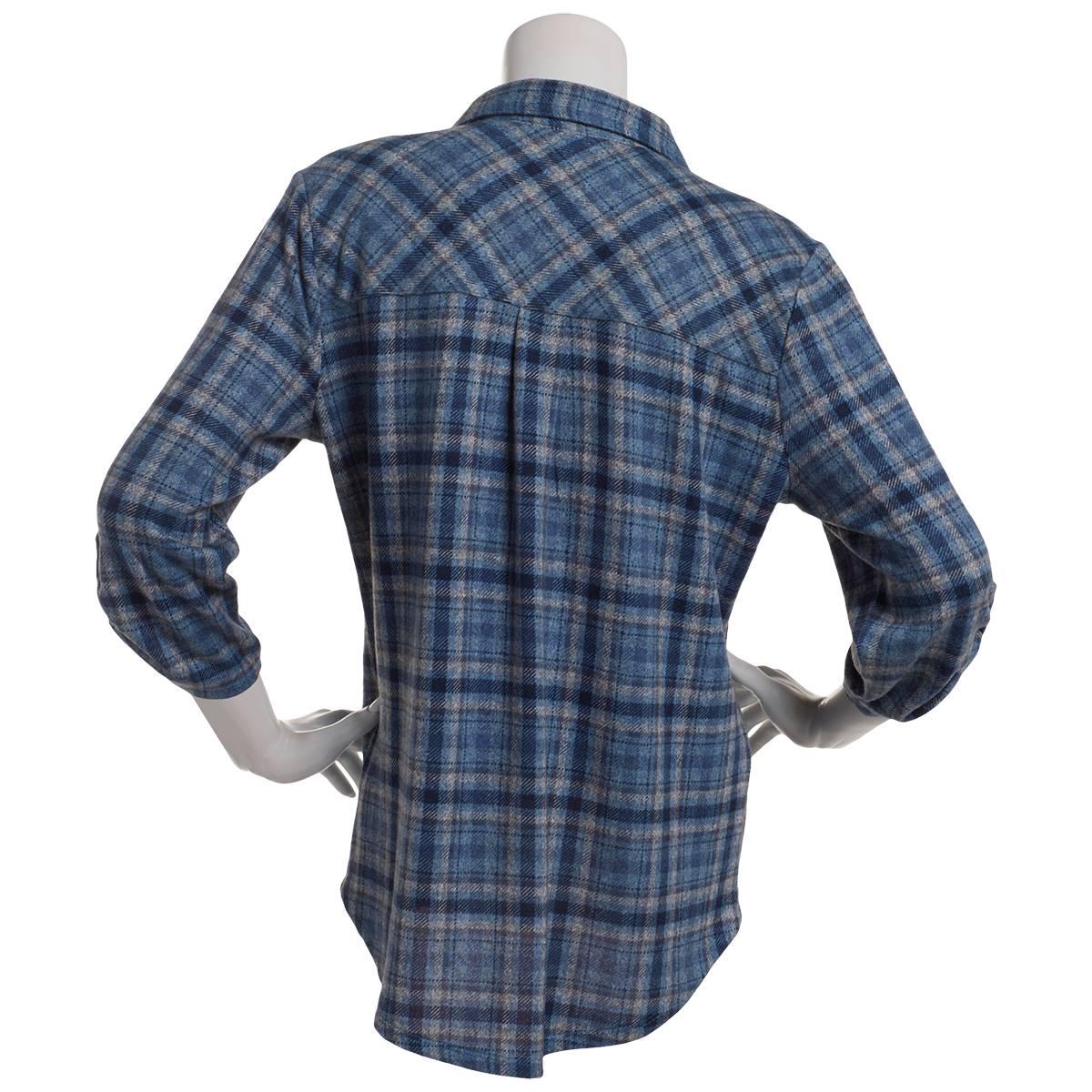 Petite Emily Daniels 3/4 Sleeve Plaid Hacci Blouse - Denim