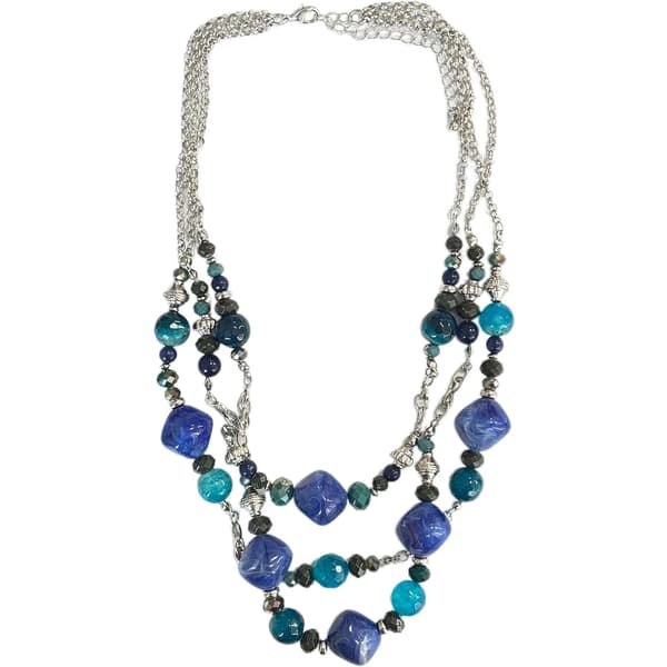 Ashley Cooper&#40;tm&#41; Multi Row Silver-Tone Tonal Blue Bead Necklace - image 