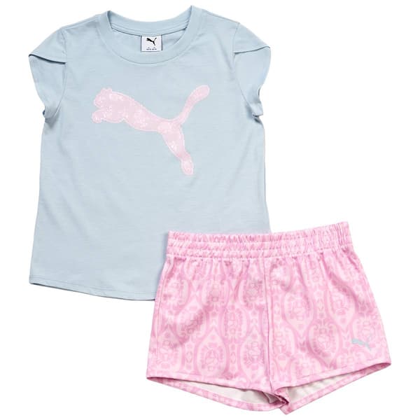 Girls (7-16) Puma® Flutter Sleeve Lace Tee w/ Tricot Short