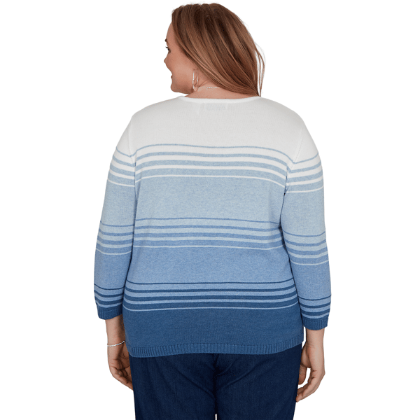 Plus Size Alfred Dunner Tuscany Ombre Stripe Floral Sweater
