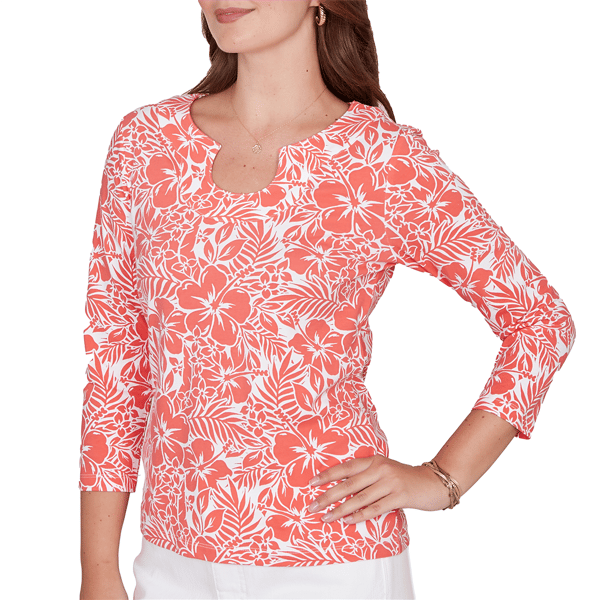 Petite Hearts of Palm Printed Essentials Tropical Blouse