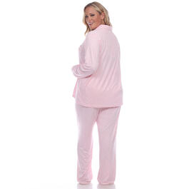 Plus Size White Mark Dotted Long Sleeve Pajama Set