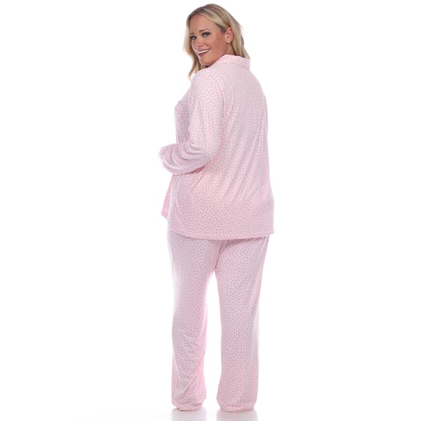 Plus Size White Mark Dotted Long Sleeve Pajama Set