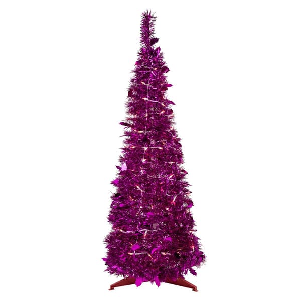 Northlight Seasonal 6ft. Pre-Lit Pink Tinsel Christmas Tree - image 