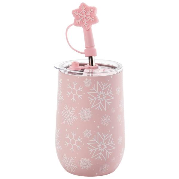Home Essentials Snowflake Wine Tumbler w/ Sipper Straw - image 