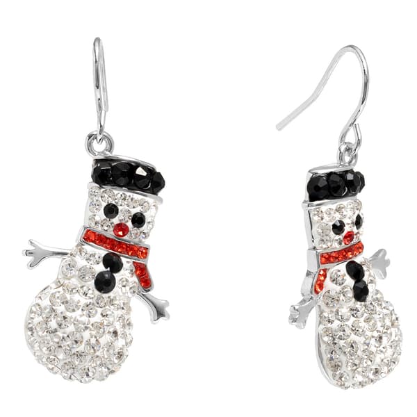 Athra Silver Plated Crystal Snowman Drop Earrings - image 