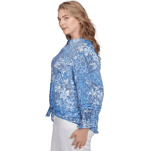 Plus Size Ruby Rd. Tinted Tides Floral Tie Front Button Down