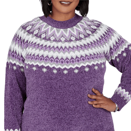Plus Size Alfred Dunner Vail Amethyst Fair Isle Chenille Sweater