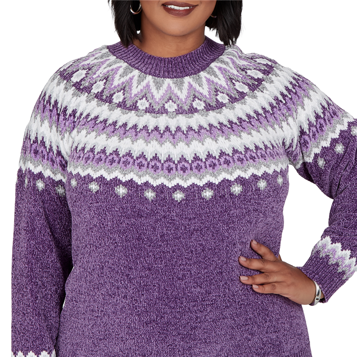 Plus Size Alfred Dunner Vail Amethyst Fair Isle Chenille Sweater
