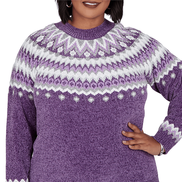 Plus Size Alfred Dunner Vail Amethyst Fair Isle Chenille Sweater