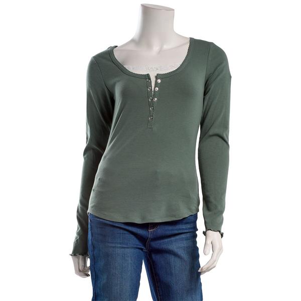 Juniors Pink Rose Lace Scoop Neck Snap Button Top -Green