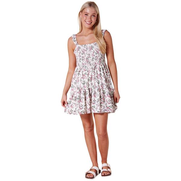Juniors No Comment Cross Hatch Strap Smocked Bodice Sun Dress - image 