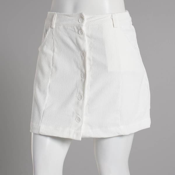 Juniors Jolie & Joy Solid Corduroy A-Line Button Front Mini Skirt - image 