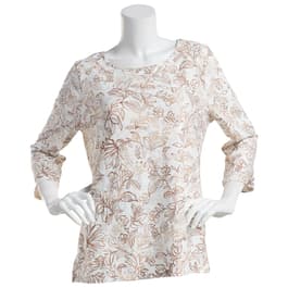 Petite Emily Daniels 3/4 Sleeve Floral Jacquard Knit Blouse