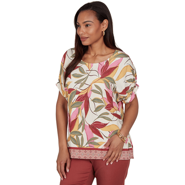 Petite Ruby Rd. Sedona Escape Short Sleeve Leaf Blouse