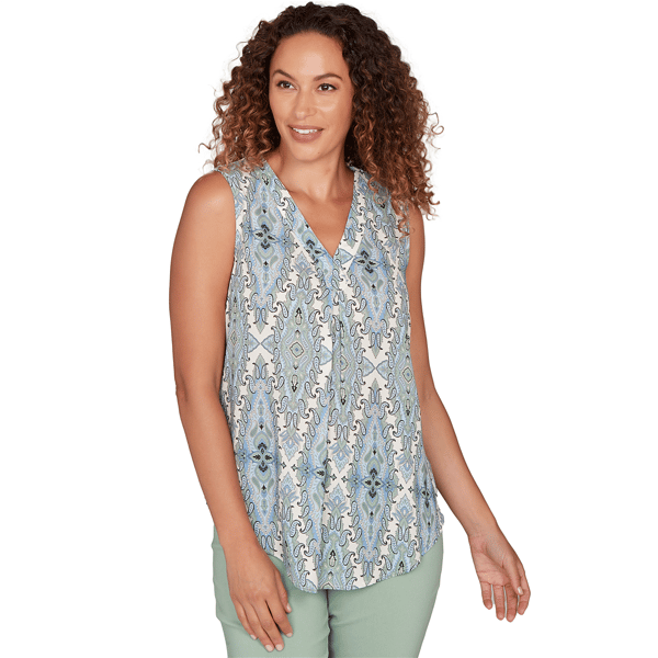 Womens Emaline Seabreeze Essence Sleeveless Overlapped V-Neck Bl