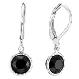 Athra Silver Plated 6mm Round Black Bezel Leverback Earrings