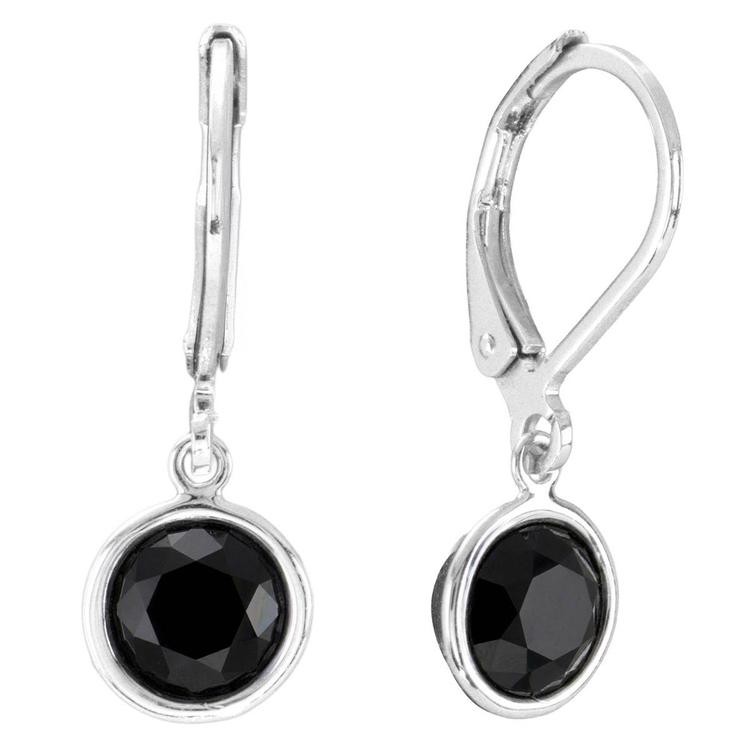 Athra Silver Plated 6mm Round Black Bezel Leverback Earrings