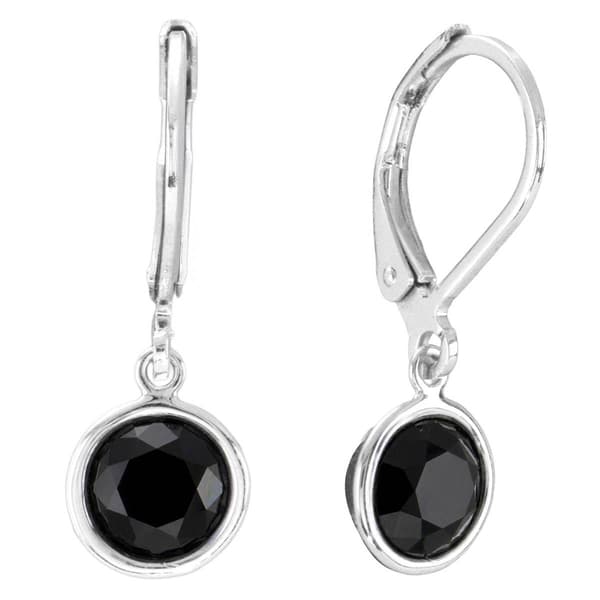 Athra Silver Plated 6mm Round Black Bezel Leverback Earrings - image 