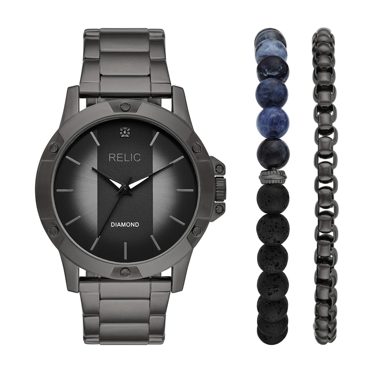 Mens RELIC by Fossil Stainless Steel Bracelet Watch Set -...