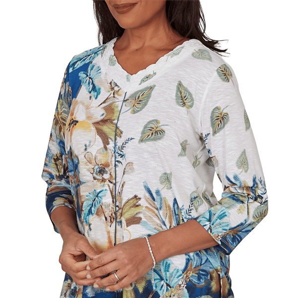 Petite Alfred Dunner Indigo Girls 3/4 Sleeve Floral Blouse