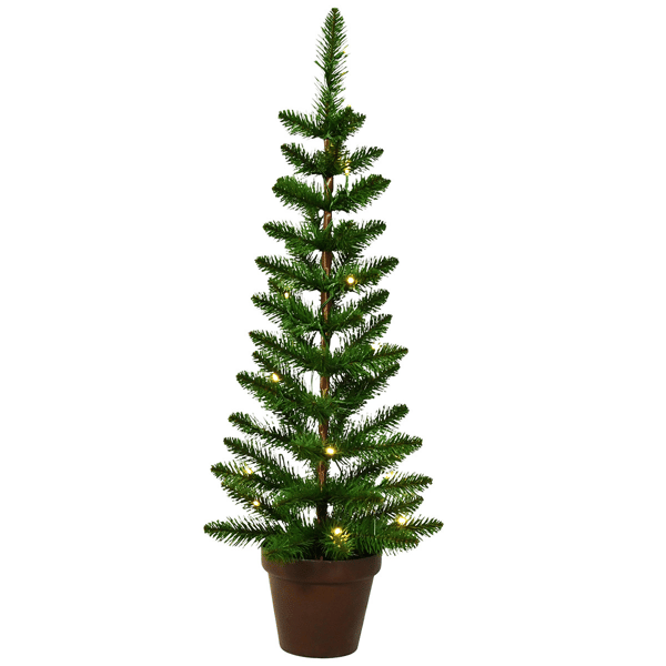 Santa''s Workshop 3ft. Pre-Lit Warm White Green Slim Potted Tree - image 