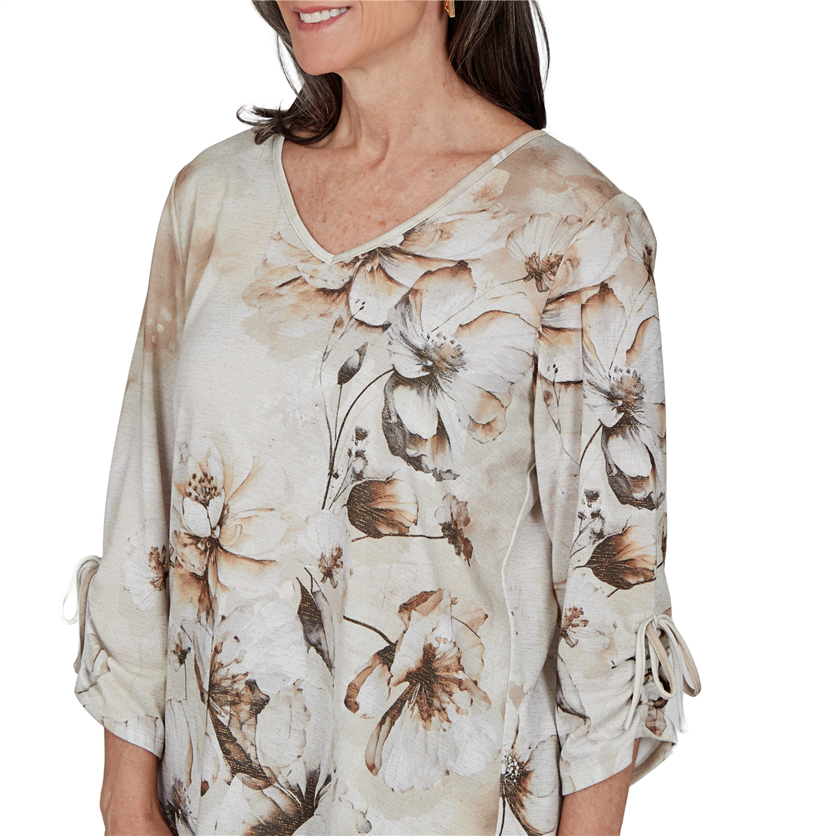 Petite Alfred Dunner Regent Street Tie Sleeve Floral Blouse